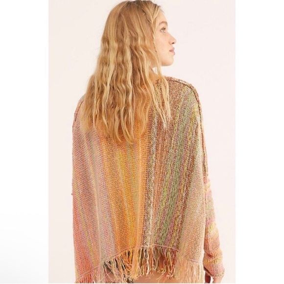 Free People Radiate Striped Pullover Fringed NWT Confetti Combo Sweater Size M - Picture 2 of 12